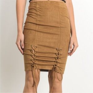 NWT Le Lis lace up western faux suede skirt